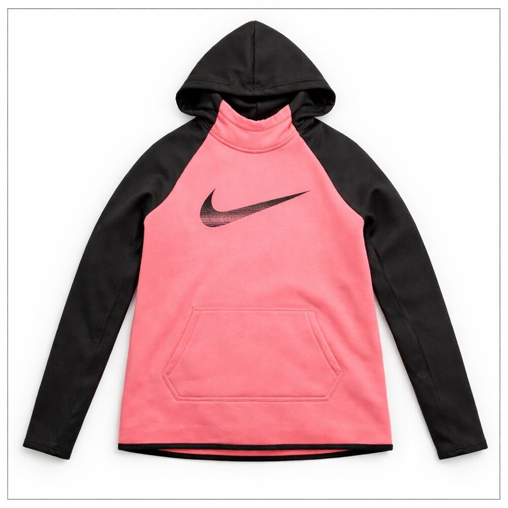 Nike Therma-FIT Hoodie Women’s M Pink Black Pullover Sweatshirt Athletic EUC